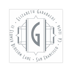 Sello Automático Remite redondo del art déco adornado elegante