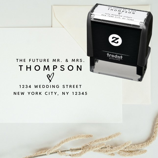 Sello Automático Retorno Dirección Futuro Sr. Boda Modern (Return Address Future Mr. Mrs. Wedding Modern Self-inking Stamp)