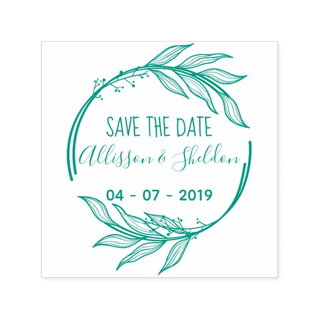 Sello Automático Romantic Hand Draw Leaves Save The Date (Diseño)