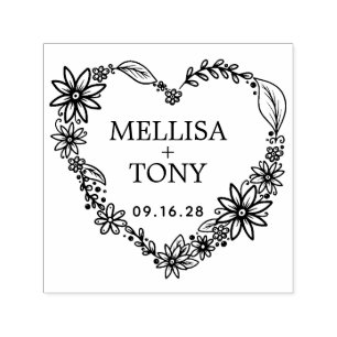 Sello Automático Romántica Flower Heart Wreath fecha personalizada