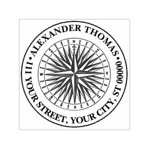 Sello Automático Rosa de los Vientos Estilizada Vintage Nombre Dire