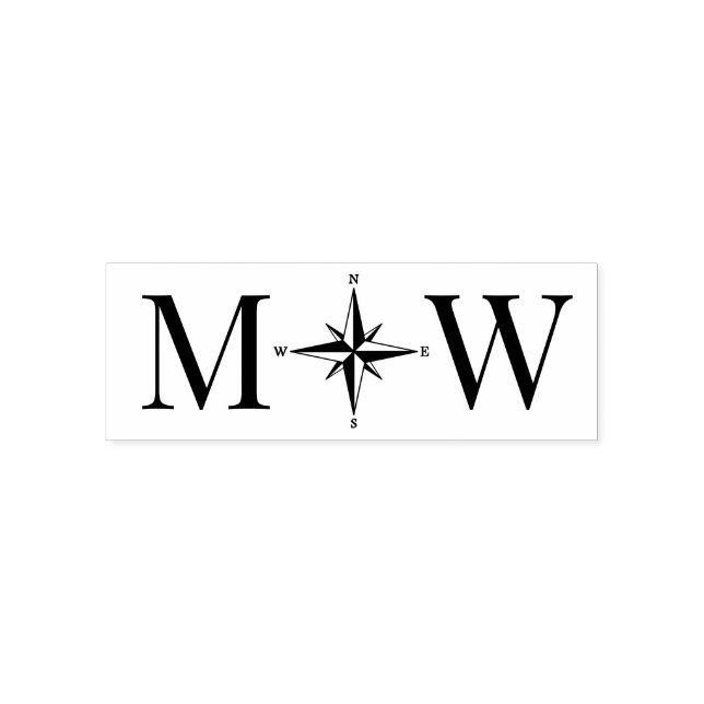 Sello Automático Rosa de los Vientos Pareja Boda 2 Inicial Monogram (Diseño)