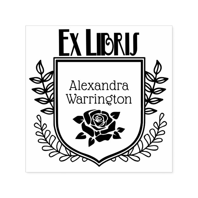 Sello Automático Rosa Escudo botánico Ex Libris Nombre del Libro (Diseño)