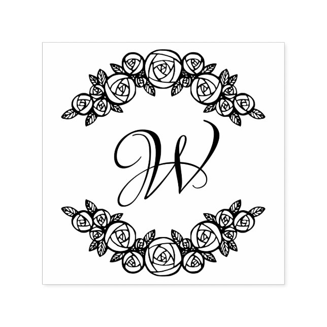 Sello Automático Rosas arqueadas elegantes #1 inicial redonda uno (Diseño)