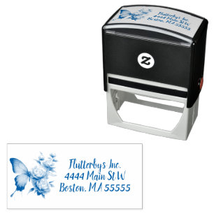 Sello Automático Rosas azules y Personalizado mariposa