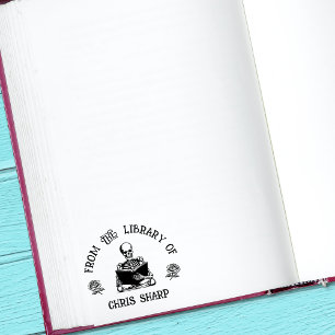Sello Automático Rosas De Esqueleto Gótico De La Biblioteca Del Lib