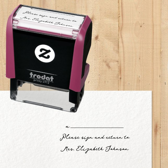 Sello Automático Rótulo y devolución de la línea de firma del nombr (Please Sign and Return Teacher Name Signature Line Self-inking Stamp)