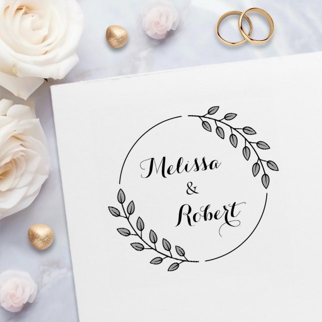 Sello Automático Round Leaves Wreath Custom Names (Subido por el creador)