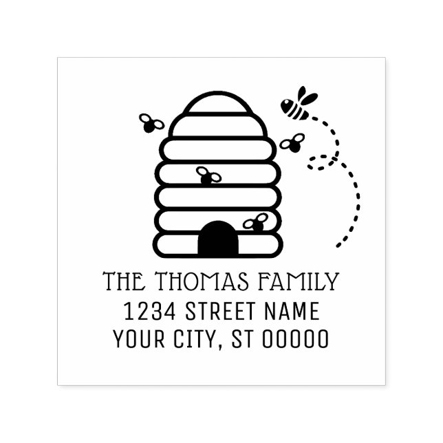 Sello Automático Rustic Beehive and Flying Bees Name Address (Diseño)