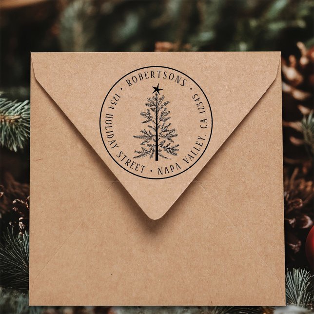 Sello Automático Rustic Christmas Pine Tree Return Address          (Subido por el creador)