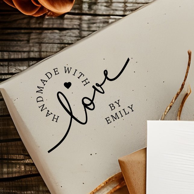 Sello Automático Rustic Handmade with Love Script Heart Baked Goods (Subido por el creador)