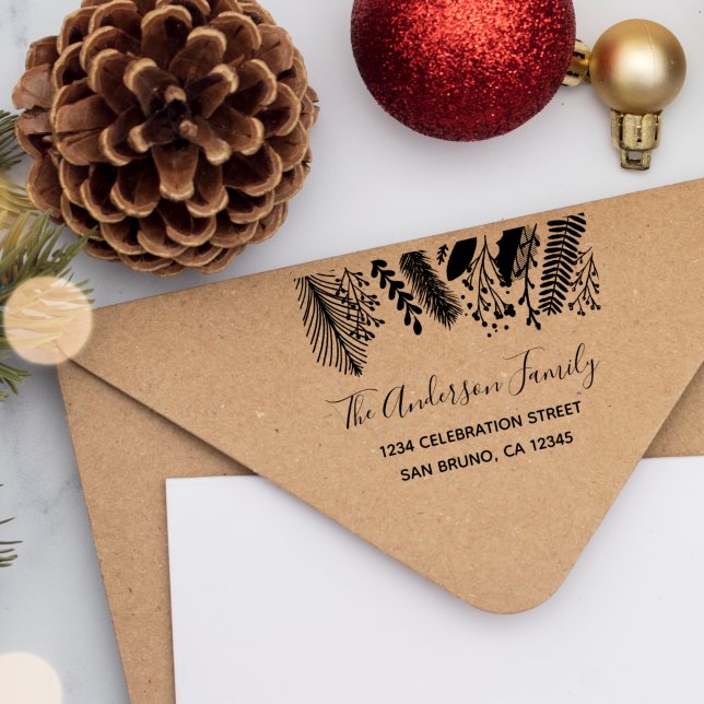 Sello Automático Rustic Holly & Pine Christmas Holiday Party (Subido por el creador)