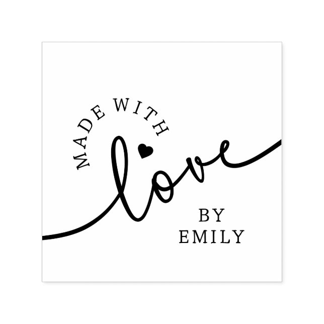 Sello Automático Rustic Made with Love Script Heart Handmade (Diseño)