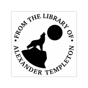 Sello Automático Rustic Wolf Howling en la biblioteca Moon Silhouet