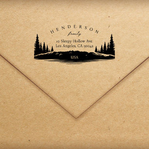 Sello Automático Rústica Pines Elegante Dirección de Retorno Famili