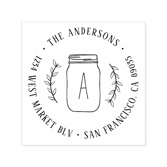 Sello Automático Rústica sucursal y Mason Jar Dirección de devoluci (Diseño)