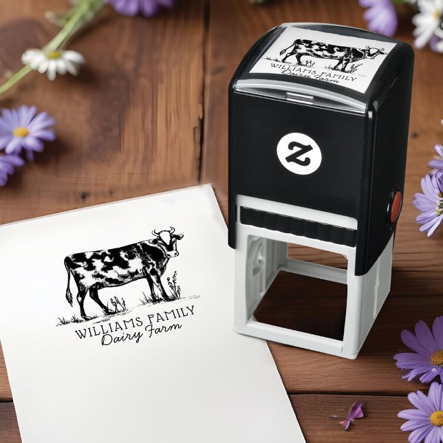 Sello Automático Rústico boceto de cosecha de cosecha de vacas lech (Rustic Vintage Sketch Farm Dairy Cow Self-inking Stamp)