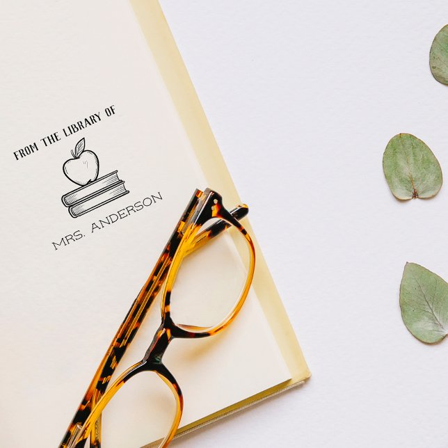 Sello Automático Rústico Y Hermoso Profesor Apple De La Biblioteca  (Subido por el creador)