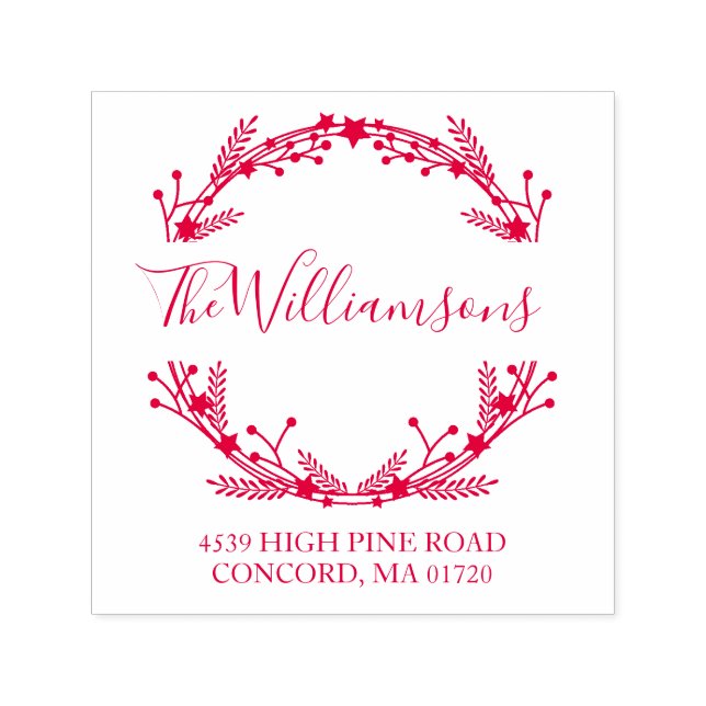 Sello Automático Rústicos Navidades rojos Wreath Nombre Dirección d (Diseño)