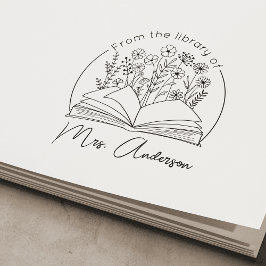 Sello Automático Salón de clases "De la biblioteca de" Floral Bookp