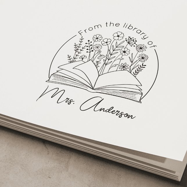 Sello Automático Salón de clases "De la biblioteca de" Floral Bookp (Subido por el creador)