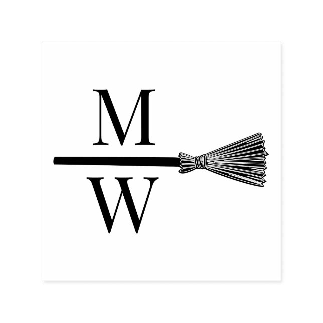 Sello Automático Saltar la Escoba D Pareja Boda 2 Monograma Inicial (Diseño)