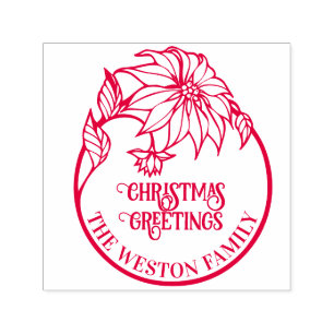 Sello Automático Saludo familiar de Poinsettia Frame Merry Xmas #2