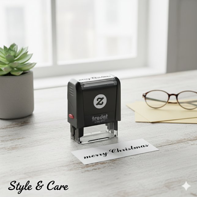 Sello Automático Script de Navidad clásico y elegante (Classic Elegant Merry Christmas Script Self-inking Stamp)