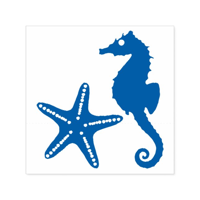 Sello Automático Seahorse & Star Fish Silhouette (Diseño)