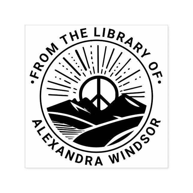 Sello Automático Señal de Paz Amanecer Montañas Biblioteca Nombre d (Diseño)