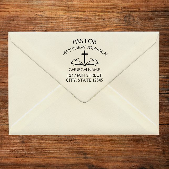 Sello Automático Sencilla Cruz Negra ABRIR BIBLE Pastor Iglesia (Simple Black Cross OPEN BIBLE Pastor Church Self-inking Stamp)