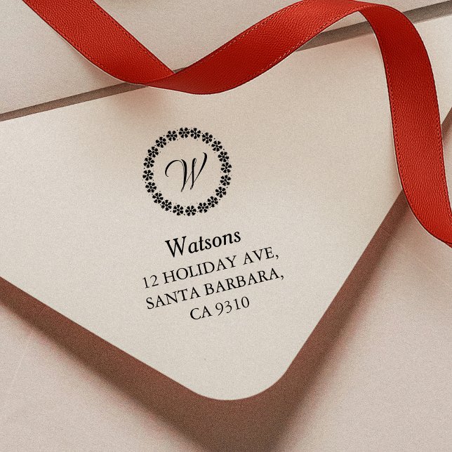 Sello Automático Sencilla dirección de familia de copos de nieve pa (Christmas return address stamp with snowflake crest monogram and your custom name and address)