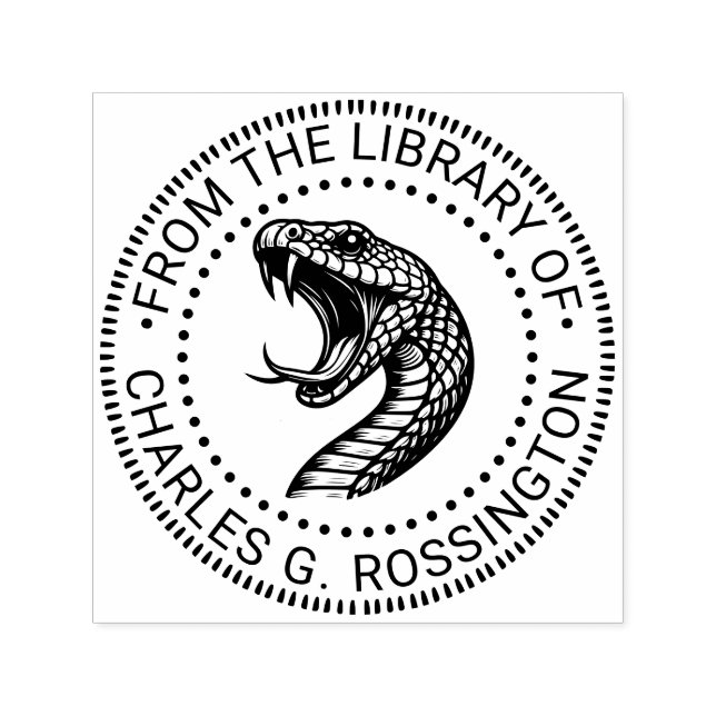 Sello Automático Serpiente mostrando los colmillos nombre del libro (Diseño)