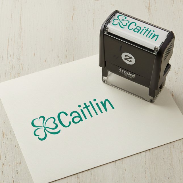 Sello Automático Shamrock w/ Name Signature Pre Inked Rubber Stamp (Lucky clover signature stamp.)