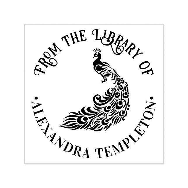 Sello Automático Silhouette de pavo real #4 "Desde la biblioteca de (Diseño)