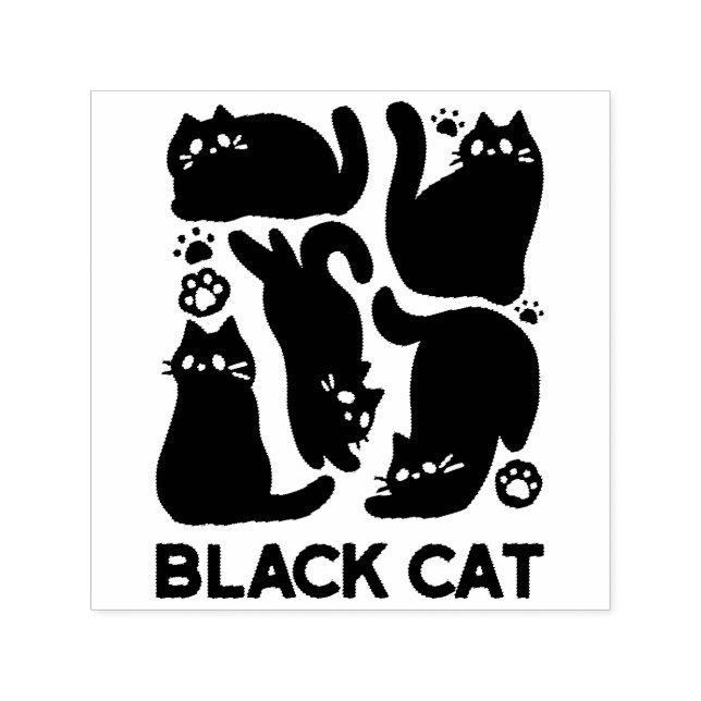 Sello Automático Silhouettes de gato negro - Diseño felino lindo (Diseño)