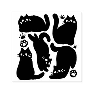 Sello Automático Silhouettes de gato negro - Diseño felino lindo
