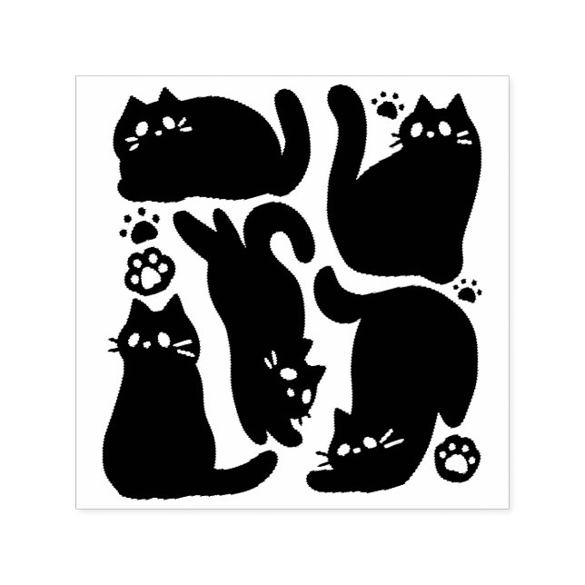 Sello Automático Silhouettes de gato negro - Diseño felino lindo (Diseño)