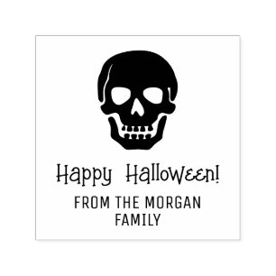 Sello Automático Silueta de cráneo gótico Feliz Halloween Nombre