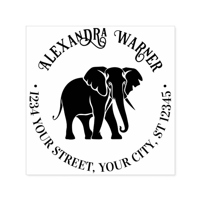 Sello Automático Silueta de Elefante Nombre Dirección de Devolución (Diseño)