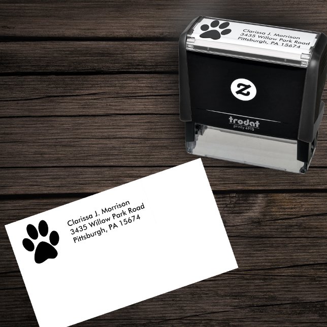 Sello Automático Silueta de huella de pata de gato (Silhouette of cat paw print on self inking return address stamp.)