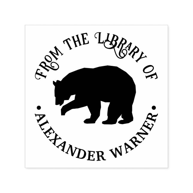 Sello Automático Silueta de oso rústico #3 Nombre del libro de bibl (Diseño)