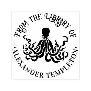 Sello Automático Silueta de pulpo Mar Biblioteca redonda #3 Nombre