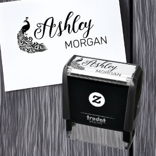 Sello Automático Silueta Personalizada de Pavo Real Nombre Completo