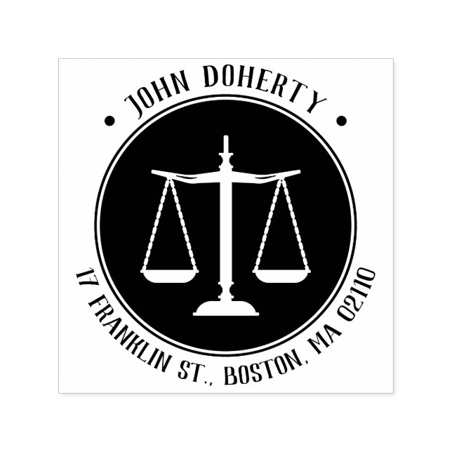 Sello Automático Símbolo de escalas de justicia | Dirección redonda (Diseño)