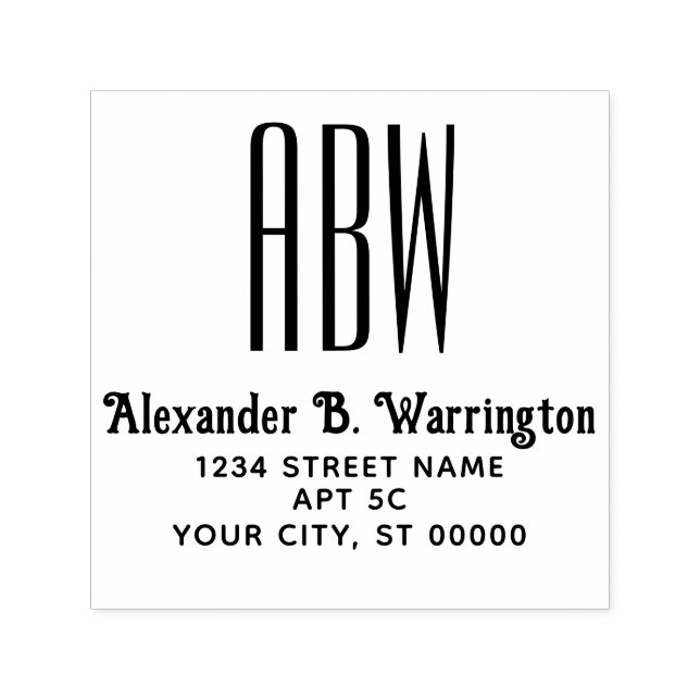 Sello Automático Simple Elegante 3 Dirección de nombre de monograma (Diseño)