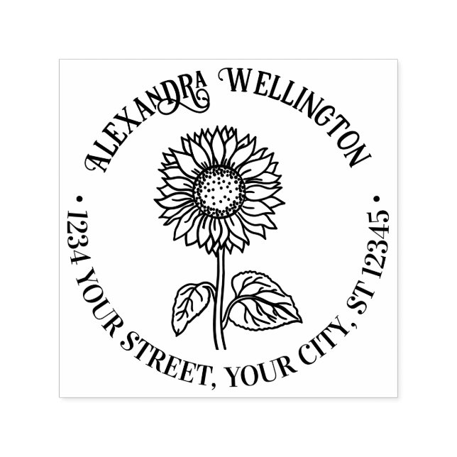 Sello Automático Simple Elegante Girasol #4R Dirección de devolució (Diseño)