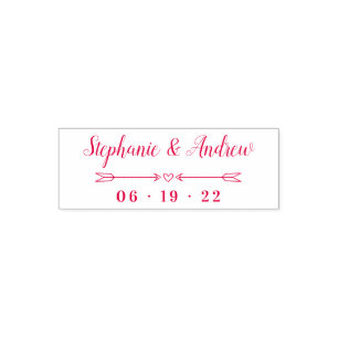 Sello Automático Simple Heart & Arrows Names Script Boda Fecha