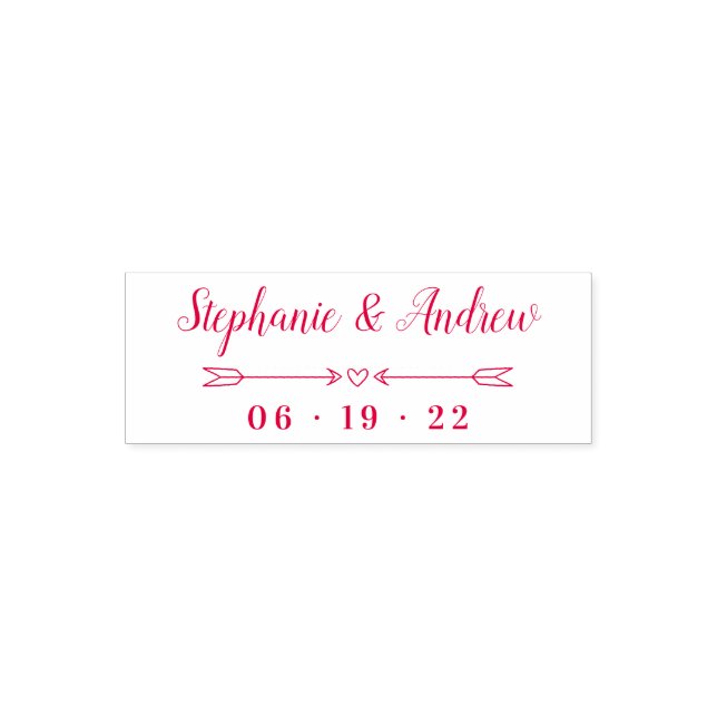 Sello Automático Simple Heart & Arrows Names Script Boda Fecha (Diseño)