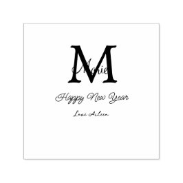Sello Automático simple minimal happy new year monogram gray name 